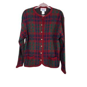 Tally Ho Sweater Women XL Red Plaid Granny Holiday Festive 80s Vtg Regal Grandpa